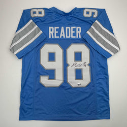 Autographed/Signed D.J. DJ Reader Detroit Blue Football Jersey Beckett BAS COA (ONLINE ORDER ONLY)