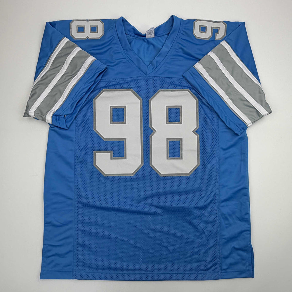 Autographed/Signed D.J. DJ Reader Detroit Blue Football Jersey Beckett BAS COA (ONLINE ORDER ONLY)