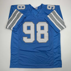 Autographed/Signed D.J. DJ Reader Detroit Blue Football Jersey Beckett BAS COA (ONLINE ORDER ONLY)