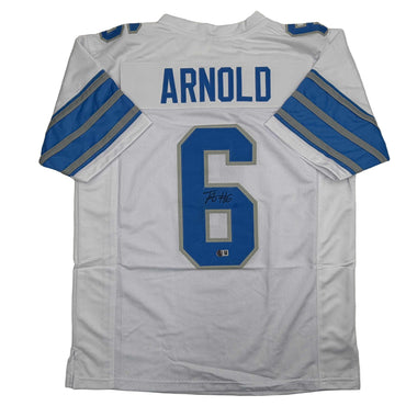 Autographed/Signed Terrion Arnold Detroit White Football Jersey Beckett BAS COA (ONLINE ORDER ONLY)