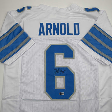 Autographed/Signed Terrion Arnold Detroit White Football Jersey Beckett BAS COA (ONLINE ORDER ONLY)