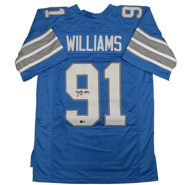 Autographed/Signed Tyleik Williams Detroit Blue Football Jersey Beckett BAS COA (ONLINE ORDER ONLY)