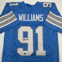 Autographed/Signed Tyleik Williams Detroit Blue Football Jersey Beckett BAS COA (ONLINE ORDER ONLY)
