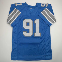 Autographed/Signed Tyleik Williams Detroit Blue Football Jersey Beckett BAS COA (ONLINE ORDER ONLY)