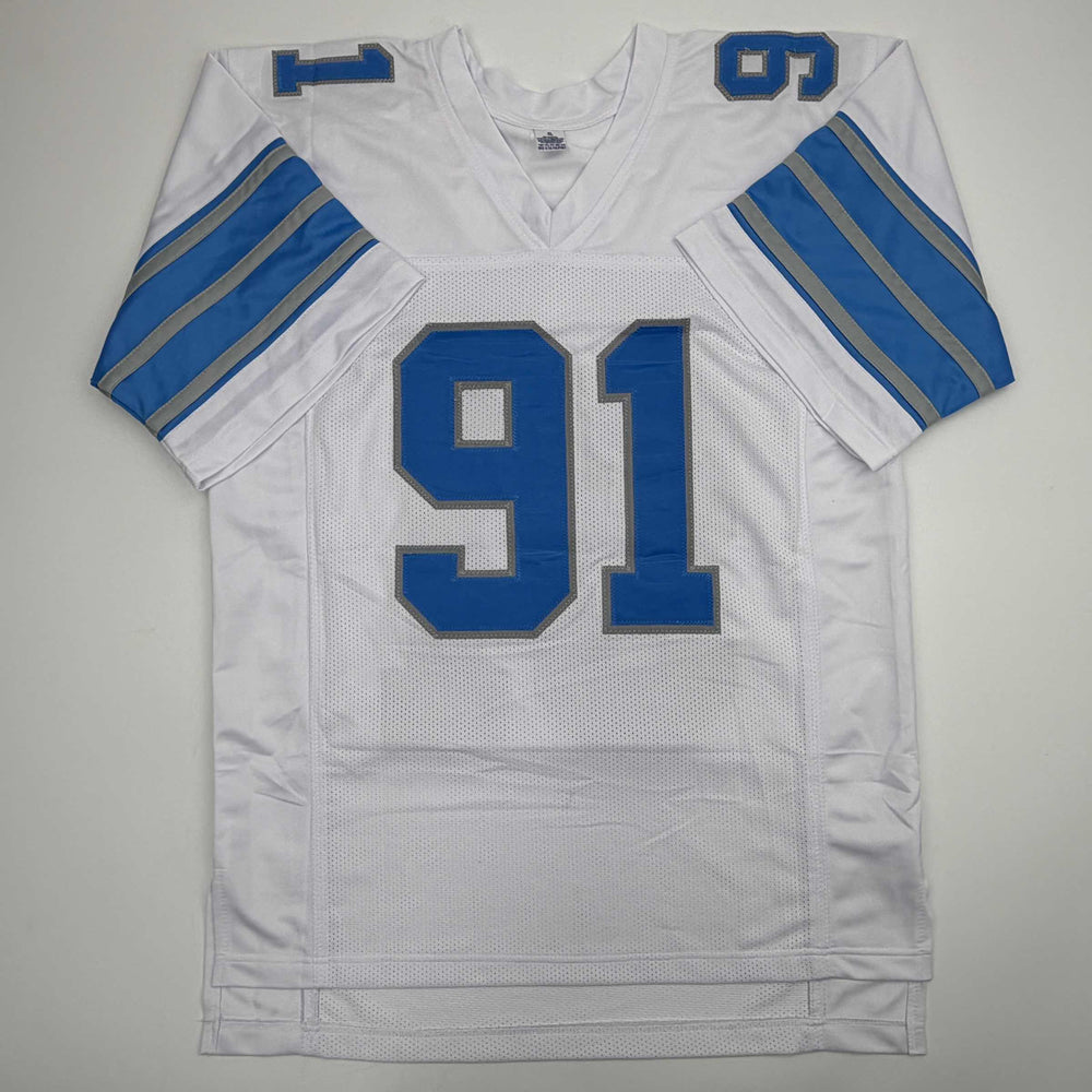 Autographed/Signed Tyleik Williams Detroit White Football Jersey Beckett BAS COA (ONLINE ORDER ONLY)