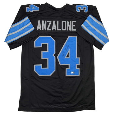 Autographed/Signed Alex Anzalone Detroit Black Football Jersey Beckett BAS COA (ONLINE ORDER ONLY)