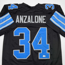 Autographed/Signed Alex Anzalone Detroit Black Football Jersey Beckett BAS COA (ONLINE ORDER ONLY)
