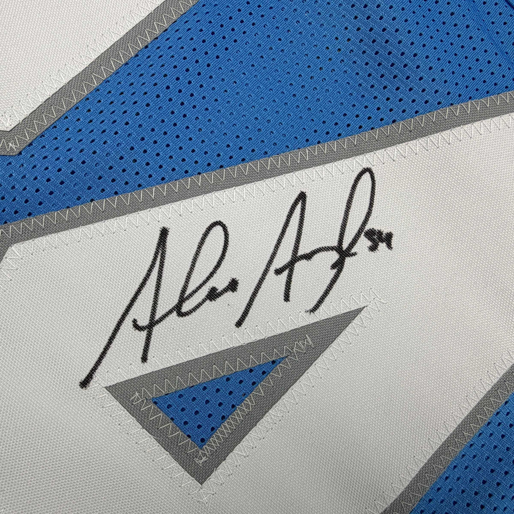 Autographed/Signed Alex Anzalone Detroit Blue Football Jersey Beckett BAS COA (ONLINE ORDER ONLY)
