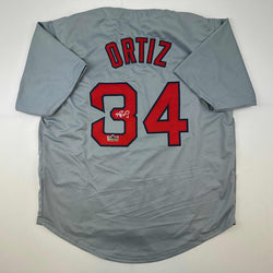 Facsimile Autographed David Ortiz Boston Grey Reprint Laser Auto Baseball Jersey Size Men's XL (ONLINE ORDER ONLY)