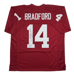 Autographed/Signed Sam Bradford Oklahoma Red College Football Jersey Beckett BAS COA (ONLINE ORDER ONLY)