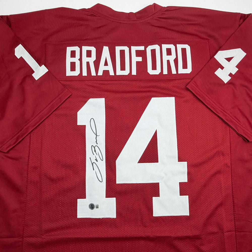 Autographed/Signed Sam Bradford Oklahoma Red College Football Jersey Beckett BAS COA (ONLINE ORDER ONLY)