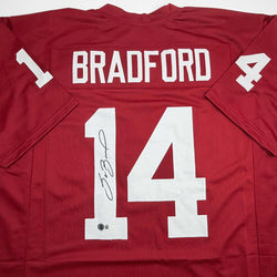 Autographed/Signed Sam Bradford Oklahoma Red College Football Jersey Beckett BAS COA (ONLINE ORDER ONLY)