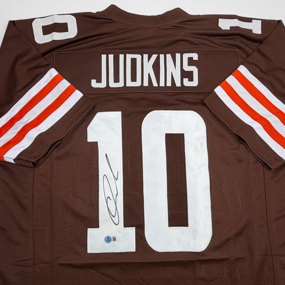 Autographed/Signed Quinshon Judkins Cleveland Football Brown Jersey Beckett BAS COA (ONLINE ORDER ONLY)