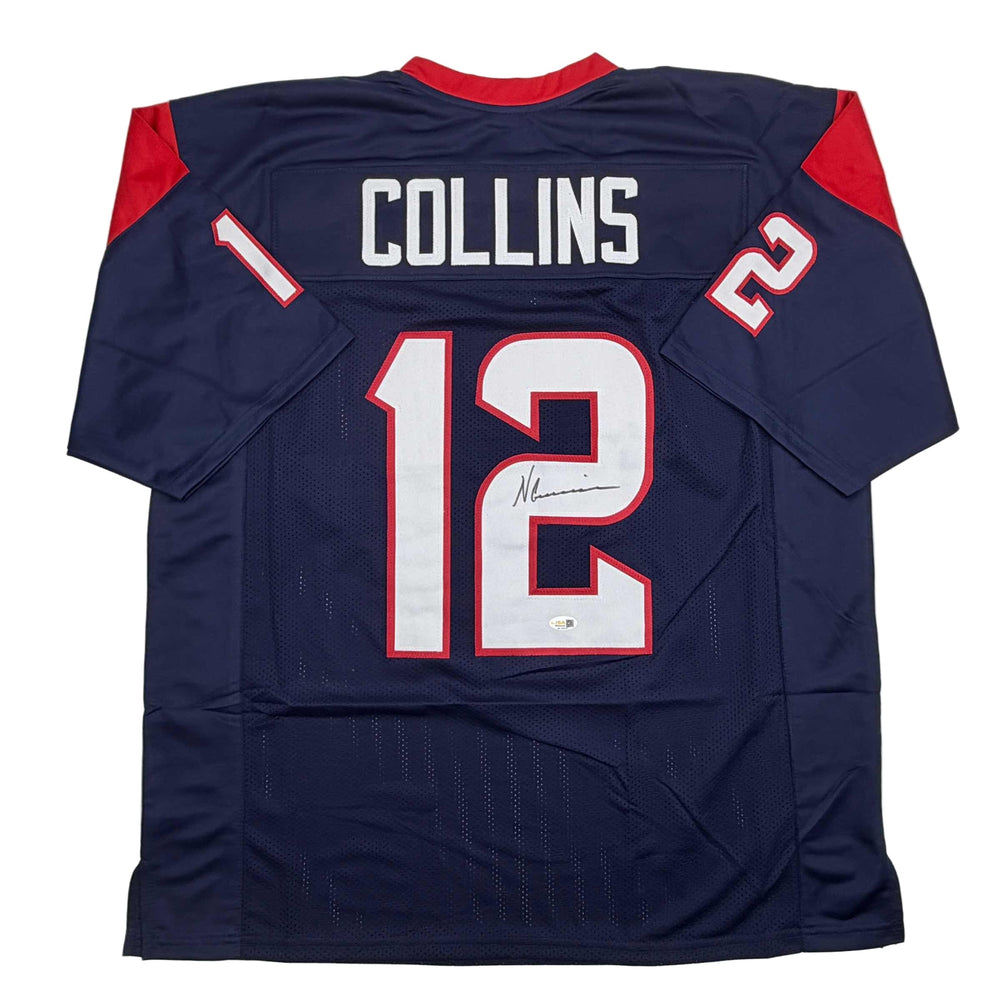 Autographed/Signed Nico Collins Houston Blue Rookie Football Jersey JSA COA (ONLINE ORDER ONLY)