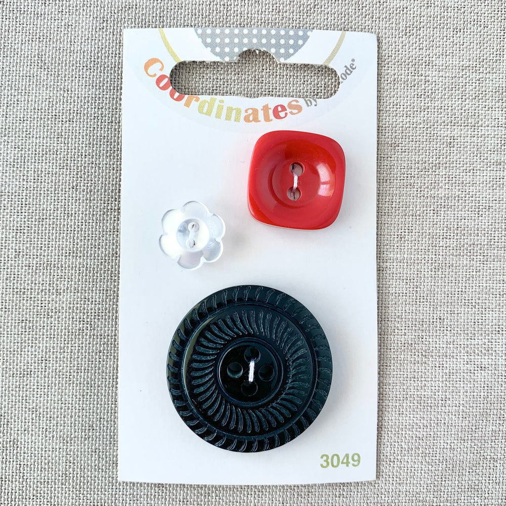 3049 - Coordinates - 2 Hole - Assorted Sizes - Black Red Clear (ONLINE ORDER ONLY)