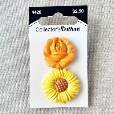 4428 Antique Flower - Collectors Buttons - 1 Hole Shank Buttons - 25mm 32mm - Orange Yellow (ONLINE ORDER ONLY)
