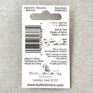 4423 Bird and Tree - Collectors Buttons - 1 Hole Shank Buttons - 25mm 32mm - Pink Silver (ONLINE ORDER ONLY)