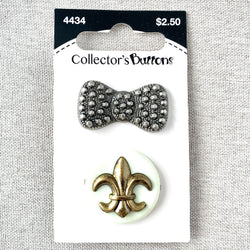 4434 Bow and Fleur de Lis - Collectors Buttons - 1 Hole Shank Buttons - Assorted Sizes - Silver Bronze (ONLINE ORDER ONLY)