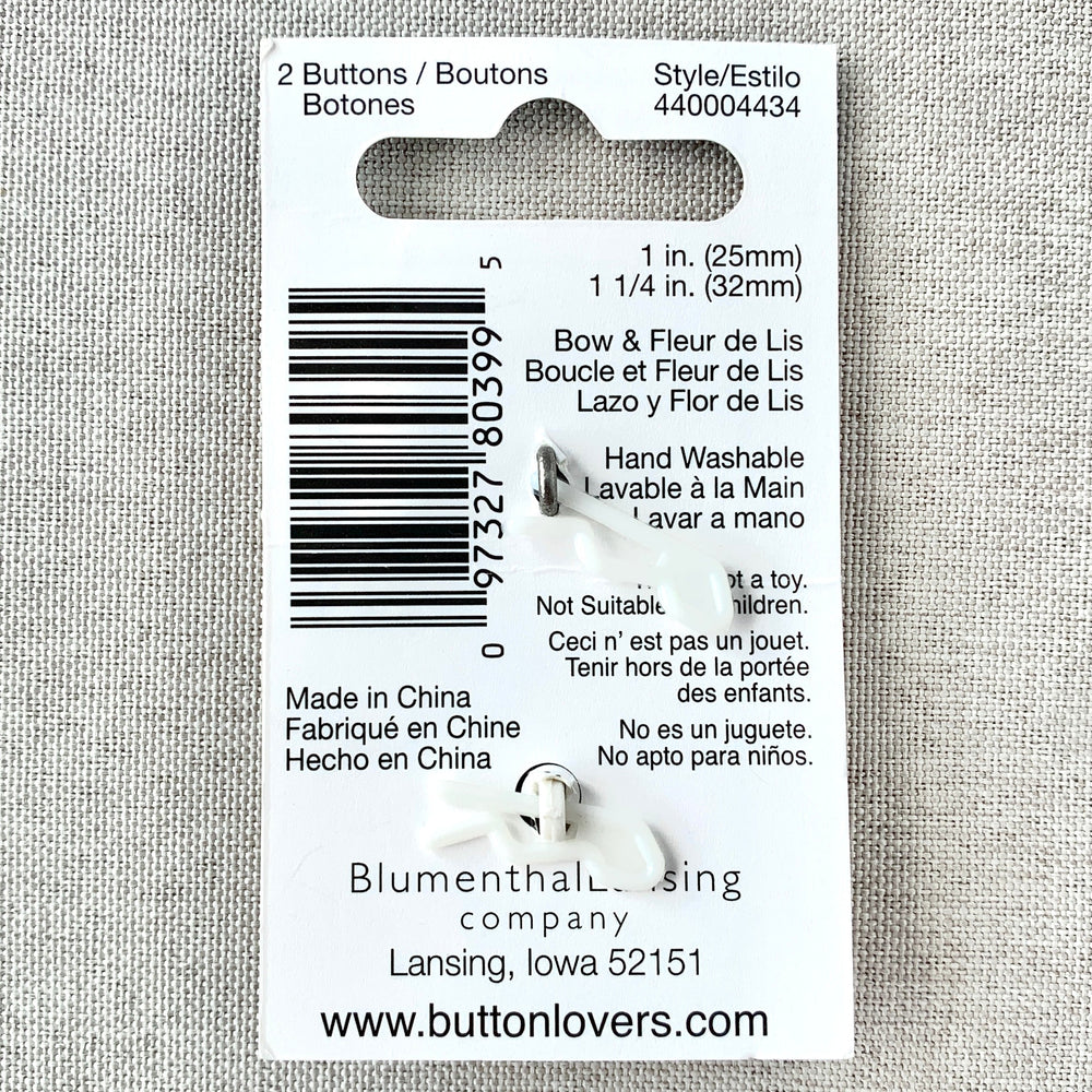 4434 Bow and Fleur de Lis - Collectors Buttons - 1 Hole Shank Buttons - Assorted Sizes - Silver Bronze (ONLINE ORDER ONLY)