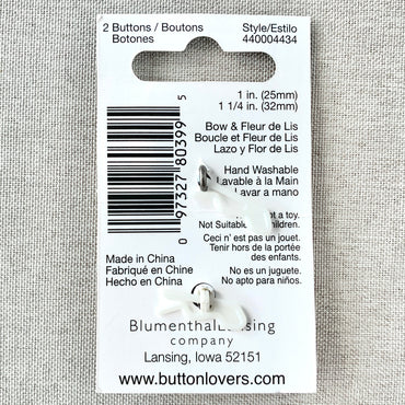 4434 Bow and Fleur de Lis - Collectors Buttons - 1 Hole Shank Buttons - Assorted Sizes - Silver Bronze (ONLINE ORDER ONLY)