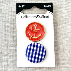4427 Anchor and Gingham - Collectors Buttons - 1 Hole Shank Buttons - 25mm - Red Blue (ONLINE ORDER ONLY)