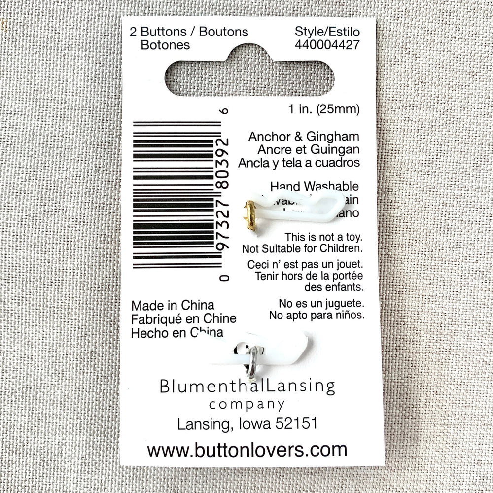 4427 Anchor and Gingham - Collectors Buttons - 1 Hole Shank Buttons - 25mm - Red Blue (ONLINE ORDER ONLY)