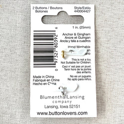 4427 Anchor and Gingham - Collectors Buttons - 1 Hole Shank Buttons - 25mm - Red Blue (ONLINE ORDER ONLY)