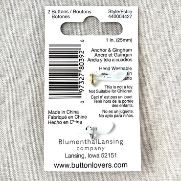 4427 Anchor and Gingham - Collectors Buttons - 1 Hole Shank Buttons - 25mm - Red Blue (ONLINE ORDER ONLY)