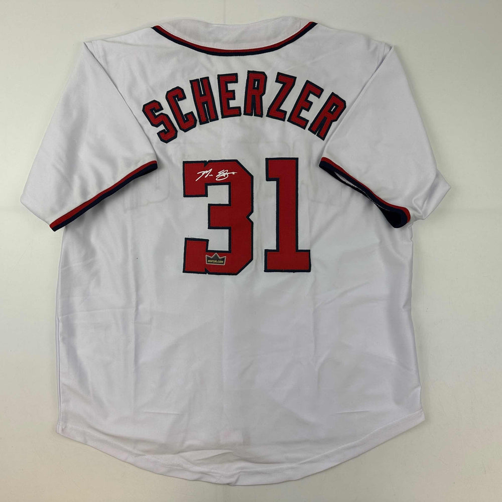 Facsimile Autographed Max Scherzer Washington White Reprint Laser Auto Baseball Jersey Size Men's XL (ONLINE ORDER ONLY)