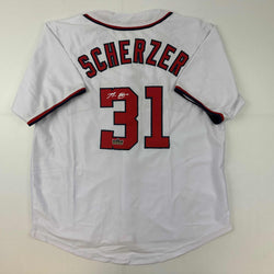 Facsimile Autographed Max Scherzer Washington White Reprint Laser Auto Baseball Jersey Size Men's XL (ONLINE ORDER ONLY)