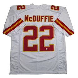Autographed/Signed Trent McDuffie Kansas City White Football Jersey JSA COA (ONLINE ORDER ONLY)