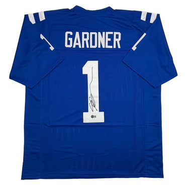 Autographed/Signed Ahmad Sauce Gardner Indianapolis Blue Football Jersey Beckett BAS COA (ONLINE ORDER ONLY)