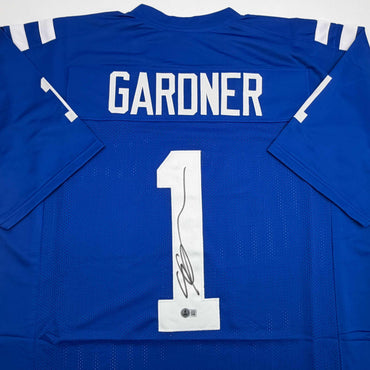 Autographed/Signed Ahmad Sauce Gardner Indianapolis Blue Football Jersey Beckett BAS COA (ONLINE ORDER ONLY)