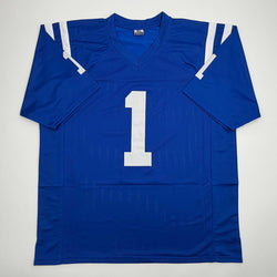 Autographed/Signed Ahmad Sauce Gardner Indianapolis Blue Football Jersey Beckett BAS COA (ONLINE ORDER ONLY)