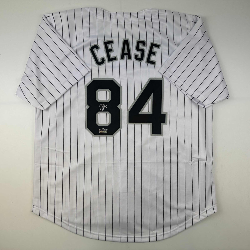 Facsimile Autographed Dylan Cease Chicago Pinstripe Reprint Laser Auto Baseball Jersey Size Men's XL (ONLINE ORDER ONLY)