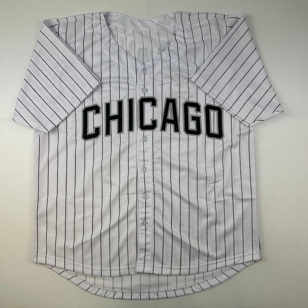 Facsimile Autographed Dylan Cease Chicago Pinstripe Reprint Laser Auto Baseball Jersey Size Men's XL (ONLINE ORDER ONLY)