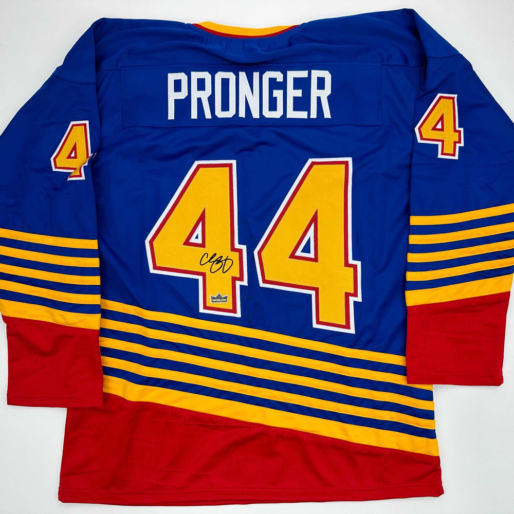 Facsimile Autographed Chris Pronger St. Louis Blue Reprint Laser Auto Hockey Jersey Size Men's XL (ONLINE ORDER ONLY)