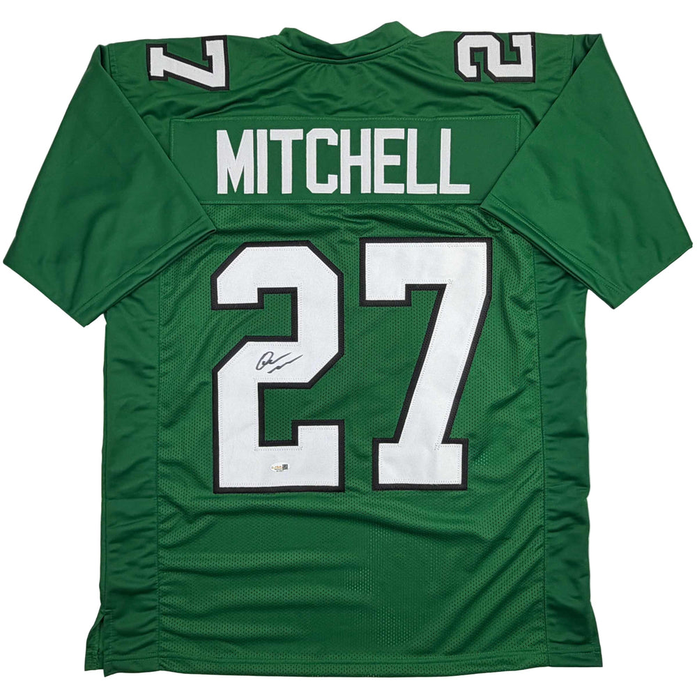 Autographed/Signed Quinyon Mitchell Philadelphia Kelly Green Football Jersey JSA COA (ONLINE ORDER ONLY)