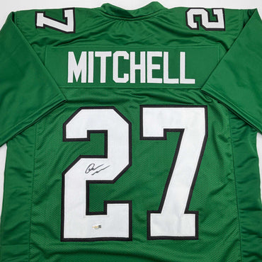 Autographed/Signed Quinyon Mitchell Philadelphia Kelly Green Football Jersey JSA COA (ONLINE ORDER ONLY)