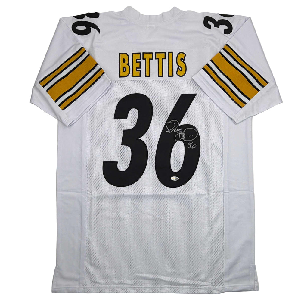 Autographed/Signed Jerome Bettis Pittsburgh White Football Jersey JSA COA (ONLINE ORDER ONLY)