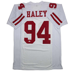 Autographed/Signed Charles Haley San Francisco White Football Jersey JSA COA (ONLINE ORDER ONLY)