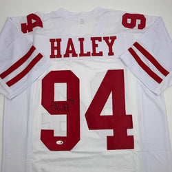 Autographed/Signed Charles Haley San Francisco White Football Jersey JSA COA (ONLINE ORDER ONLY)