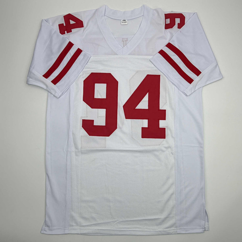 Autographed/Signed Charles Haley San Francisco White Football Jersey JSA COA (ONLINE ORDER ONLY)