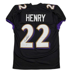 Autographed/Signed Derrick Henry Baltimore Black Football Jersey JSA COA (ONLINE ORDER ONLY)