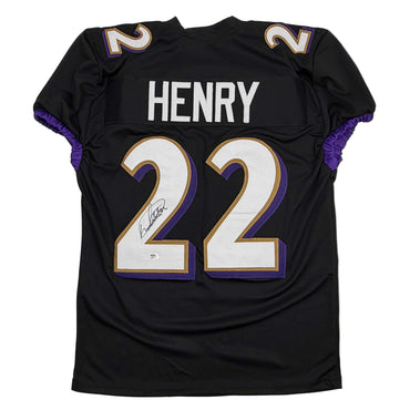 Autographed/Signed Derrick Henry Baltimore Black Football Jersey JSA COA (ONLINE ORDER ONLY)