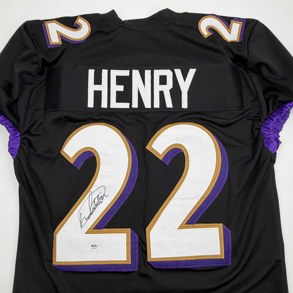 Autographed/Signed Derrick Henry Baltimore Black Football Jersey JSA COA (ONLINE ORDER ONLY)