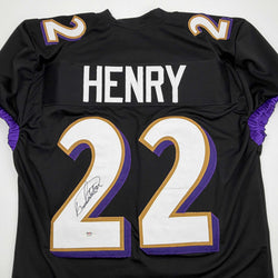 Autographed/Signed Derrick Henry Baltimore Black Football Jersey JSA COA (ONLINE ORDER ONLY)