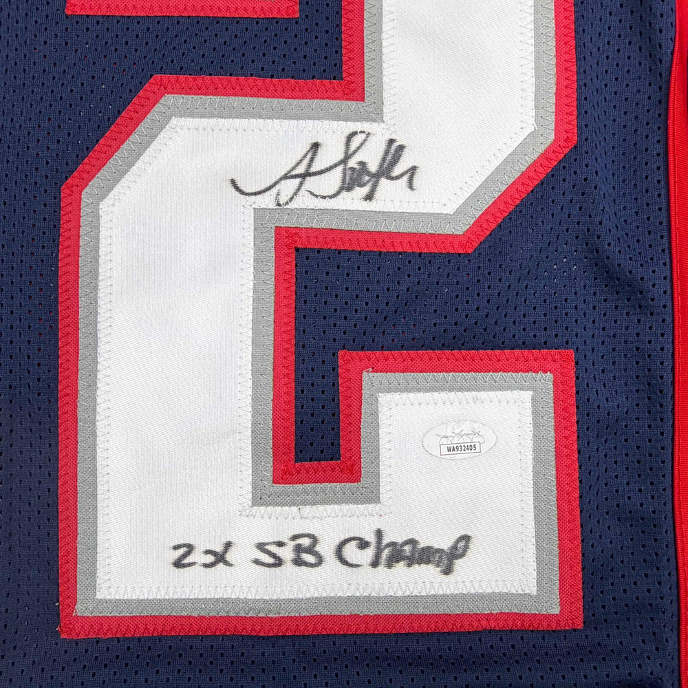 Autographed/Signed Antowain Smith 2x SB Champ New England Blue Football Jersey JSA COA (ONLINE ORDER ONLY)