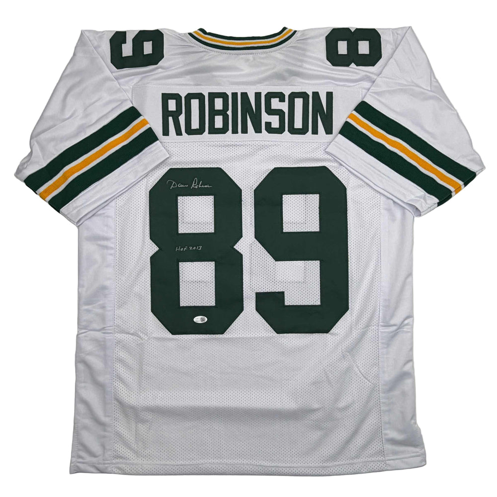 Autographed/Signed Dave Robinson HOF 13 Green Bay White Football Jersey JSA COA (ONLINE ORDER ONLY)