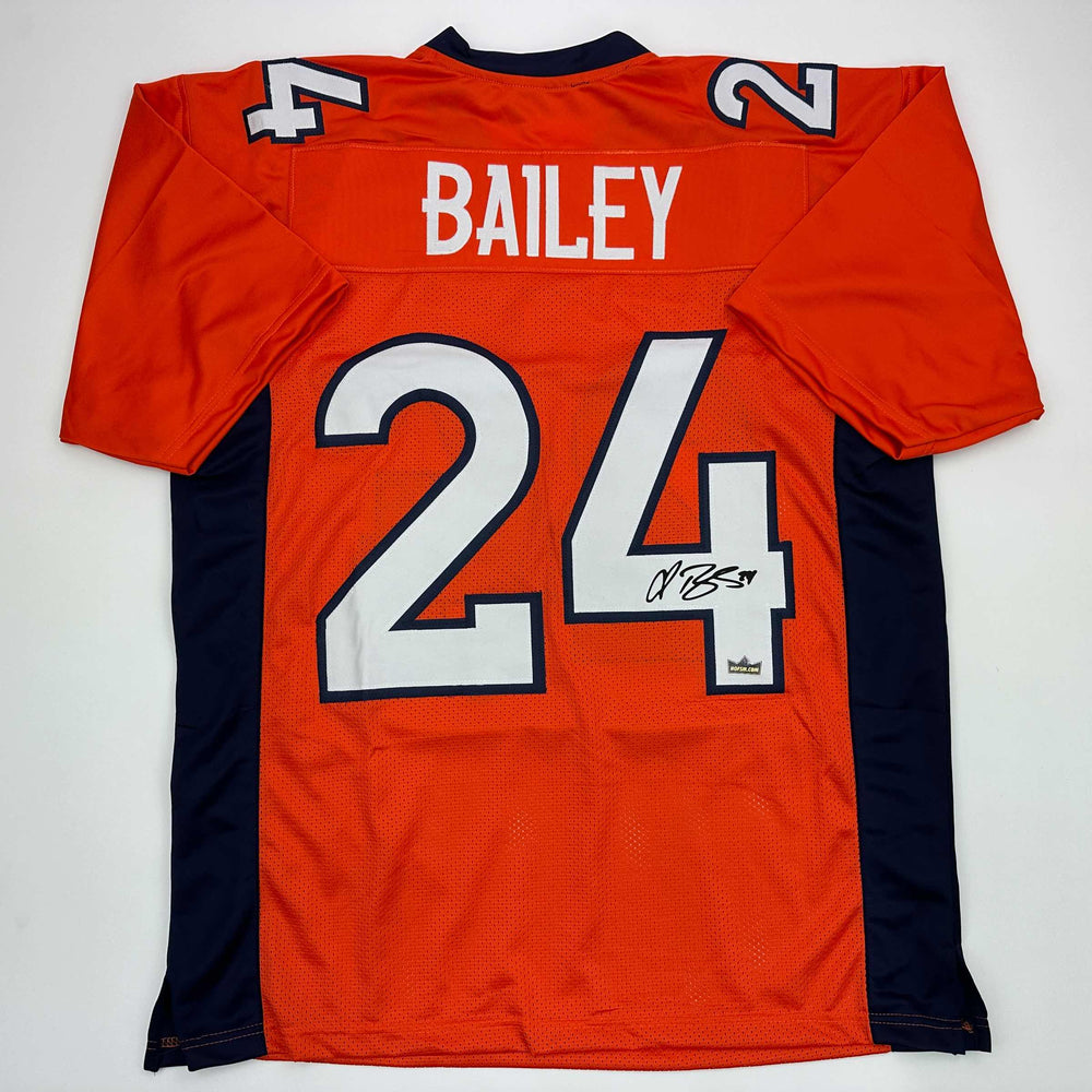 Facsimile Autographed Champ Bailey Denver Orange Reprint Laser Auto Football Jersey Size Men's XL (ONLINE ORDER ONLY)